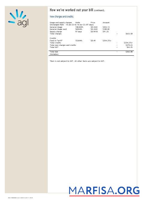 Printable Australia AGL electricity account energy utility bill Word and PDF formats template